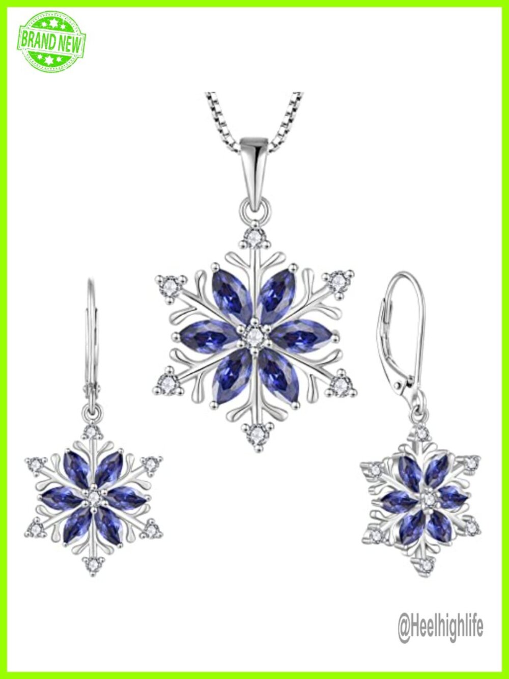 925 Sterling Silver Snowflake Jewelry Set Created Tanzanite Necklace